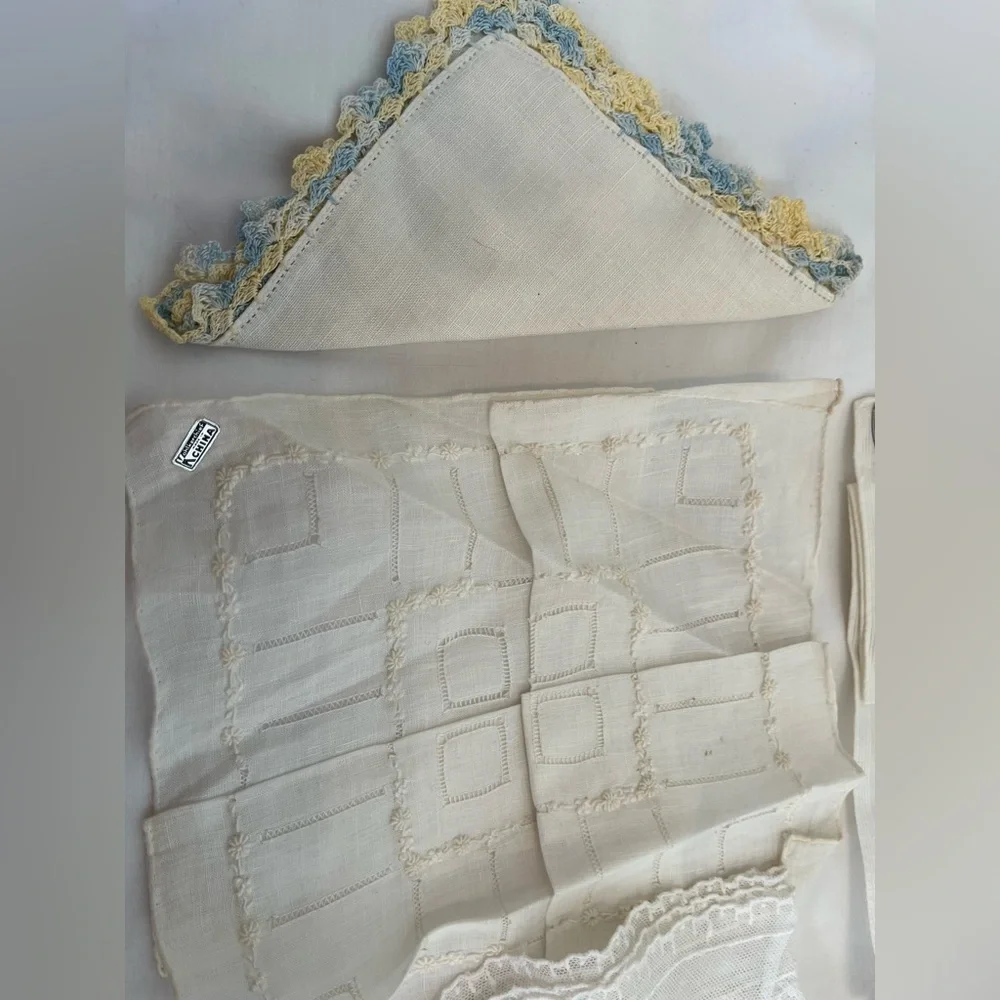 Lot of 8 Handkerchief Set, Linen, Cotton, Crochet New Vintage